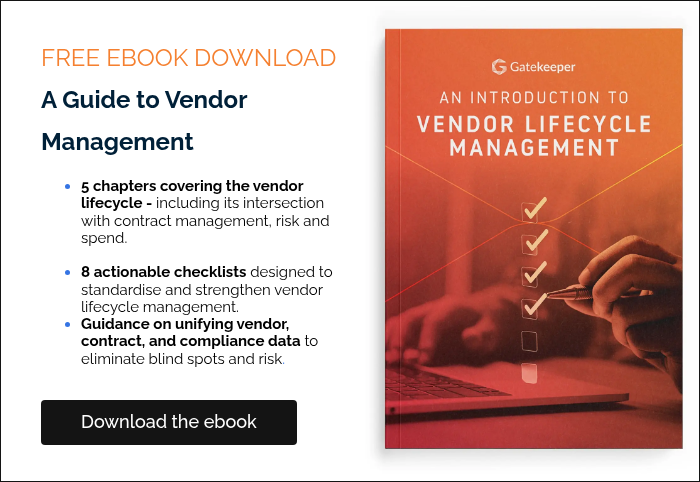 FREE EBOOK DOWNLOAD A Guide to Vendor Management 5 chapters covering the vendor lifecycle -&nbsp;including its intersection with contract management, risk and spend. 8 actionable checklists designed to standardise and strengthen vendor lifecycle management. Guidance on unifying vendor, contract, and compliance data to eliminate blind spots and risk. &nbsp;