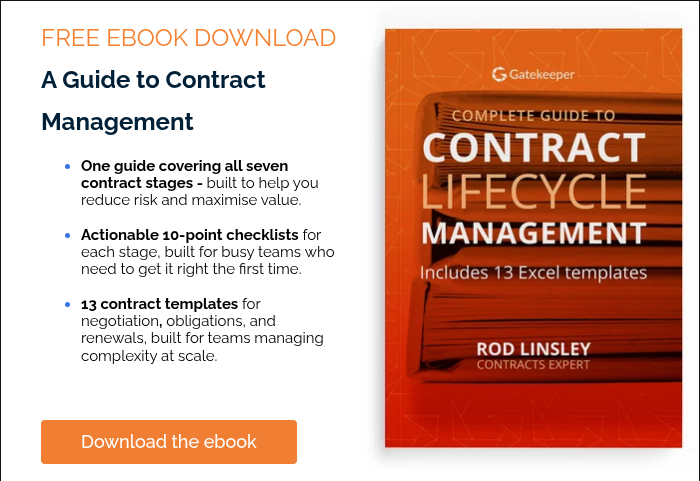 FREE EBOOK DOWNLOAD A Guide to Contract Management One guide covering all seven contract stages - built to help you reduce&nbsp;risk&nbsp;and maximise value. Actionable 10-point checklists for each stage, built for busy teams&nbsp;who need to get it right the first time. 13 contract templates for negotiation, obligations, and renewals, built for teams managing complexity at scale. &nbsp; &nbsp;