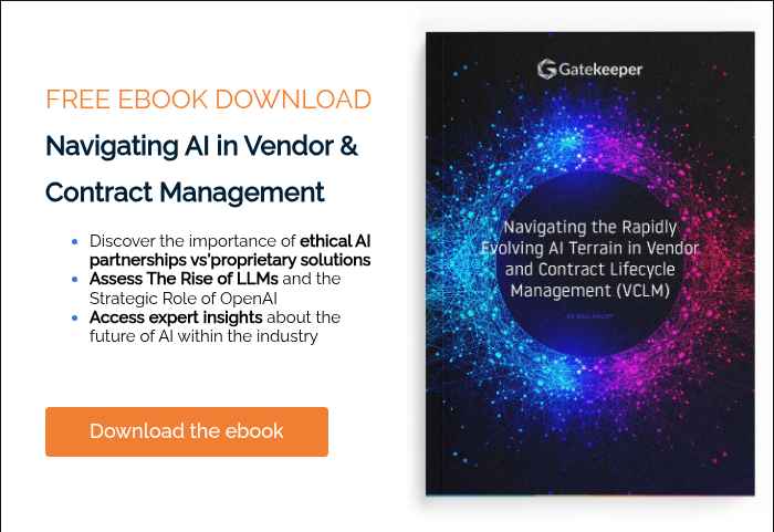 FREE EBOOK DOWNLOAD Navigating AI in Vendor & Contract Management Discover the importance of ethical AI partnerships vs'proprietary solutions Assess The Rise of LLMs and the Strategic Role of OpenAI Access expert insights about the future of AI within the industry&nbsp; &nbsp; &nbsp;